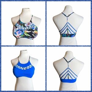 Tinibikini Swimwear Blue Floral Reversible Bikini Top - Size Medium